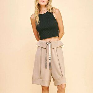 Davi & Dani Fold Over Waist Band Strap‎ Detail Short